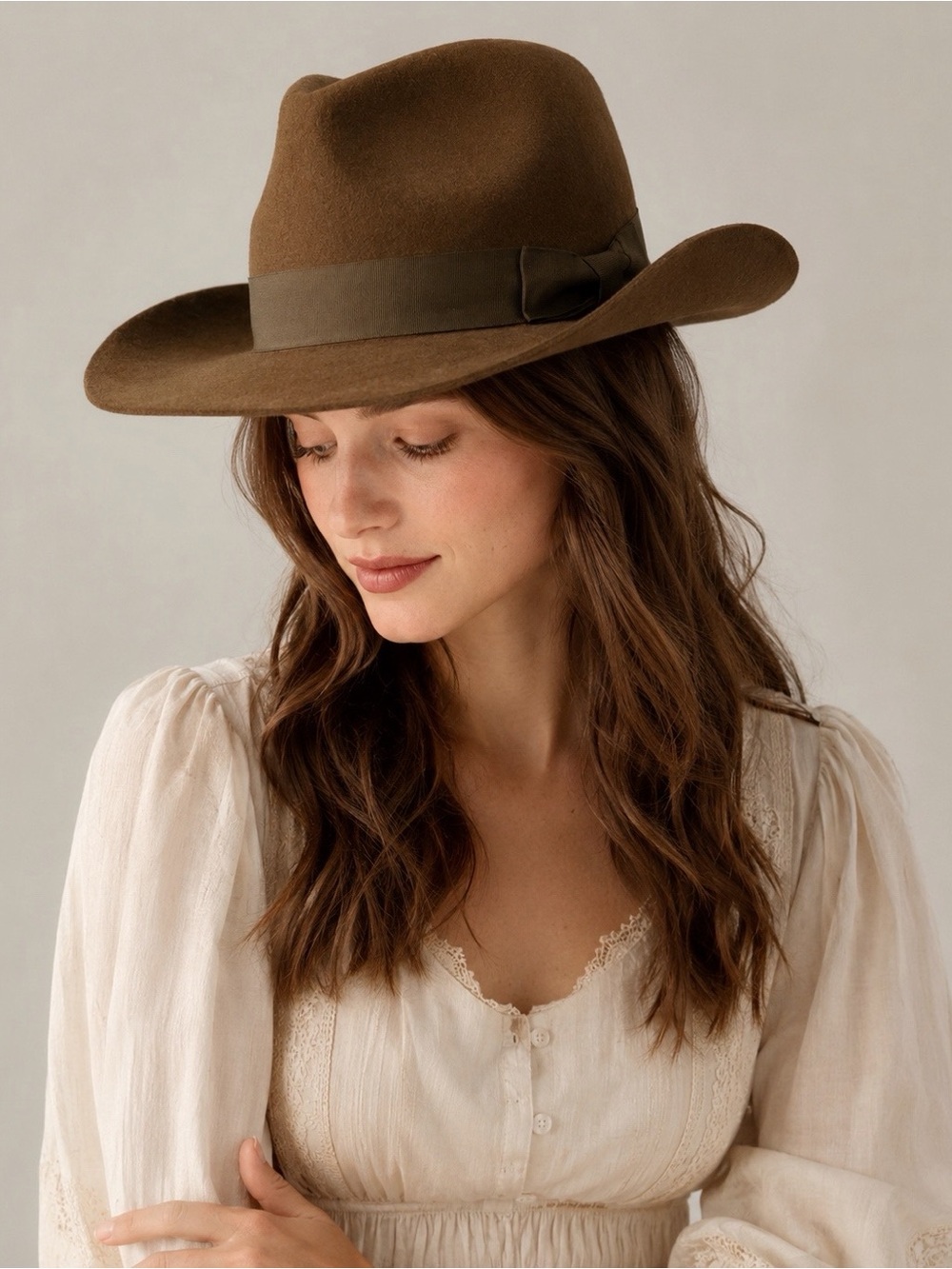 VTG Brixton Unisex Olive Green Wool Felt Fedora Hat MEDIUM Country Classic Folk